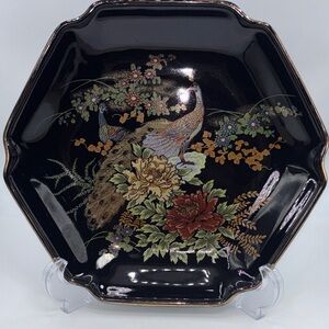 Vintage Otagiri (OMC) black porcelain hexagonal plate 7.5”